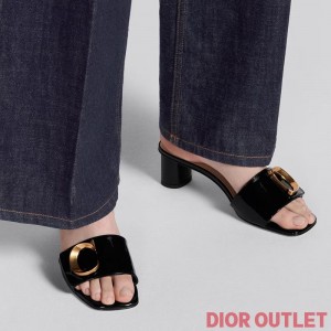 Cest Dior Heeled Slides Women Patent Leather Black