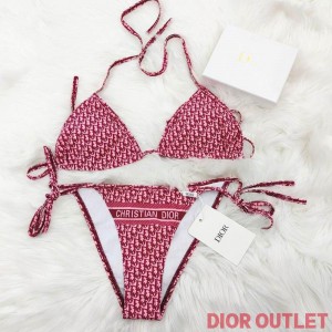 Dior Bikini Women Oblique Jacquard Technical Fabric Burgundy/Pink