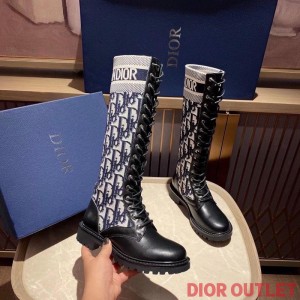 Dior D-Major Boots Women Calfskin and Oblique Fabric Black/Blue