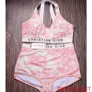Dior Two-Piece Crisscross Swimsuit Women Toile De Jouy Lycra Pink