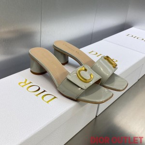 Cest Dior Heeled Slides Women Patent Leather Grey