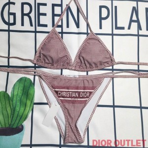 Dior Bikini Women Houndstooth Lycra Burgundy