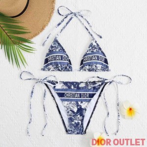 Dior Bikini Women Toile De Jouy Print Lycra Navy Blue