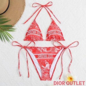 Dior Bikini Women Toile De Jouy Print Lycra Red