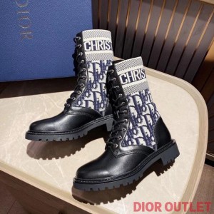 Dior D-Major Ankle Boots Women Calfskin and Oblique Fabric Black/Blue
