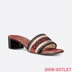 Dior Dway Heeled Slides Women Brocart Motif Canvas Red
