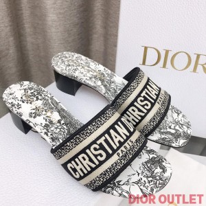 Dior Dway Heeled Slides Women Jardin dHiver Motif Canvas Black