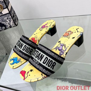 Dior Dway Heeled Slides Women Pixel Zodiac Motif Canvas Yellow