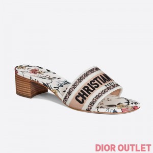 Dior Dway Heeled Slides Women Rosa Mutabilis Motif Canvas White