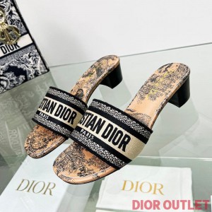 Dior Dway Heeled Slides Women Toile De Jouy Motif Canvas Beige