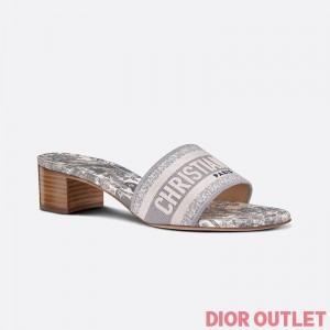 Dior Dway Heeled Slides Women Toile De Jouy Motif Canvas Grey