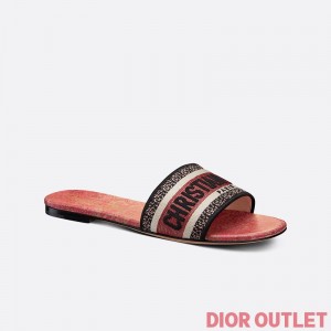 Dior Dway Slides Women Brocart Motif Canvas Red