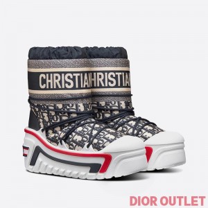 DiorAlps Snow Ankle Boots Women Oblique Shiny Nylon Blue