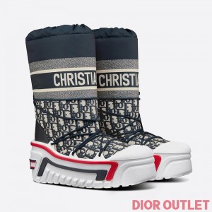 DiorAlps Snow Boots Women Oblique Shiny Nylon Blue