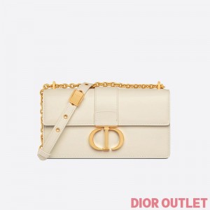 Dior 30 Montaigne East-West Bag With Chain Calfskin White