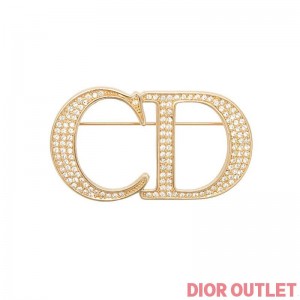 Dior CD Brooch Metal with White Crystals Gold