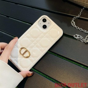 Dior CD iPhone Case Cannage Patent Leather White