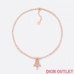 Dior D-Bee Necklace Metal with Pearls and Crystals Pink