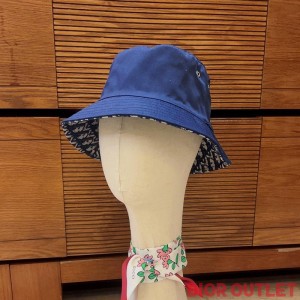 Dior Reversible Bucket Hat Teddy Oblique Cotton Blue