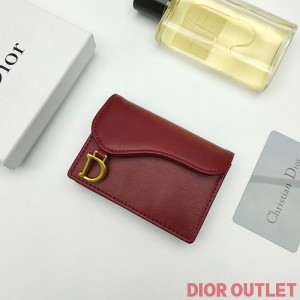 Dior Saddle Flap Card Holder Goatskin Red