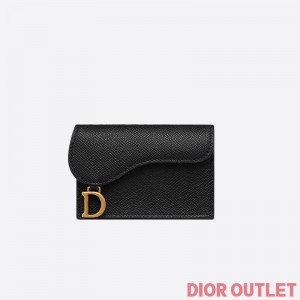 Dior Saddle Flap Card Holder Grained Calfskin Black