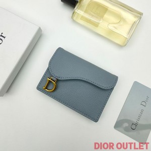 Dior Saddle Flap Card Holder Grained Calfskin Sky Blue