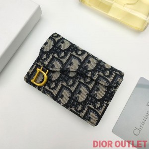 Dior Saddle Flap Card Holder Oblique Motif Canvas Blue