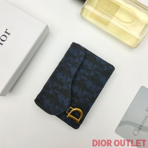 Dior Saddle Flap Card Holder Oblique Motif Canvas Navy Blue