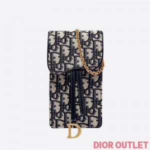 Dior Saddle Vertical Pouch Oblique Motif Canvas Blue