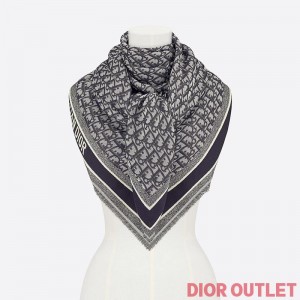 Dior Shawl D-Oblique Wool, Silk and Cashmere Navy Blue