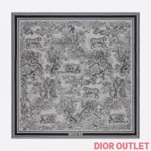 Dior Shawl Toile de Jouy Wool, Silk and Cotton Grey