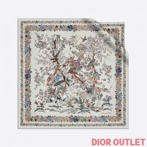 Dior Square Scarf Jardin dHiver Silk White