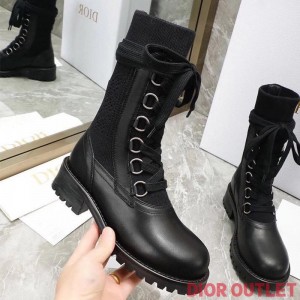 Diorland Lace-up Boots Women Calfskin and Cotton Black