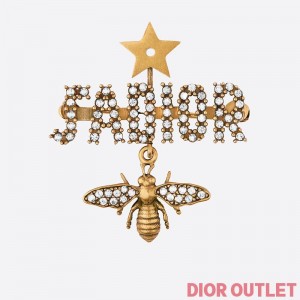 JAdior Brooch with Bee Star White Crystals Gold