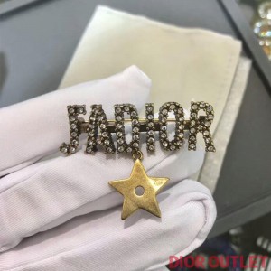 JAdior Brooch with Star White Crystals Gold