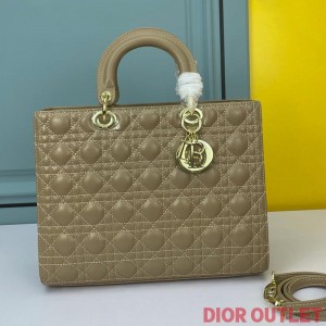 Large Lady Dior Bag Cannage Lambskin Apricot/Gold