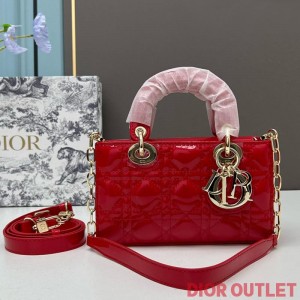 Small Lady D-Joy Bag Patent Cannage Calfskin Red