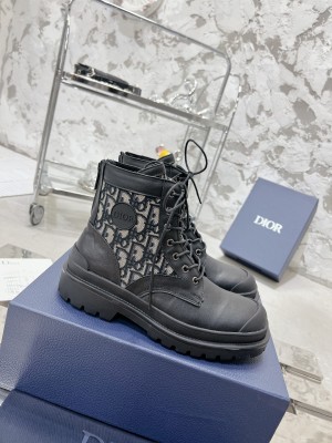 Dior Black Leather and Canvas Explorer Ankle Boots