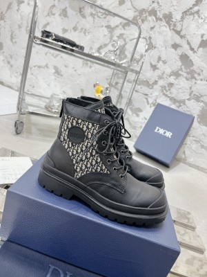 Dior Explorer Ankle Boots Black Leather and Canvas
