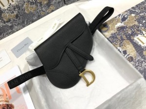 Dior Saddle Belt Pouch In Black Grained Calfskin