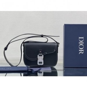 Dior Small Saddle Messenger Bag with Flap Black Grained Calfskin
